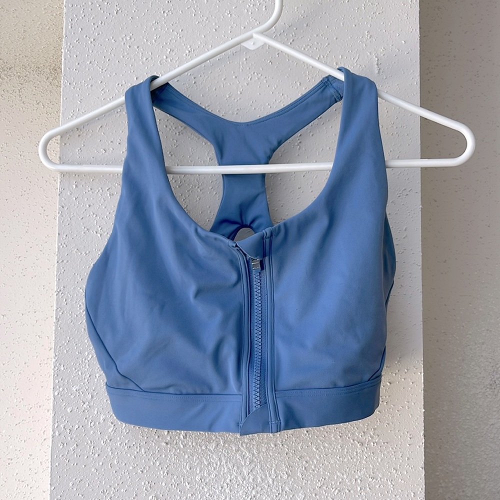 Athleta Ultimate Zip Front Bra D-DD Blue